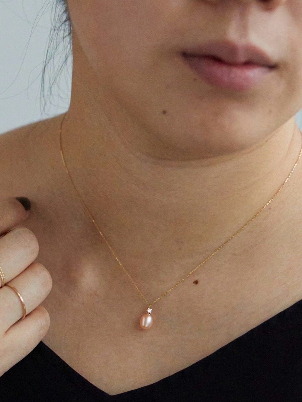 Catbird Pearl and White Diamond Necklace